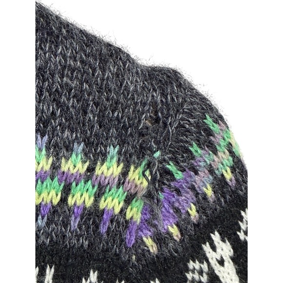 Vtg Peruvian Alpaca Llama Hoodie Sweater Rainbow Trim Boho Andean Knit Zip *flaw - Picture 6 of 8